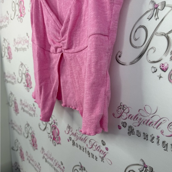 Ecote shirt ruffle trim style pink Vneck fairy hem Fuchsia Sleeveless Blouse - Picture 3 of 12